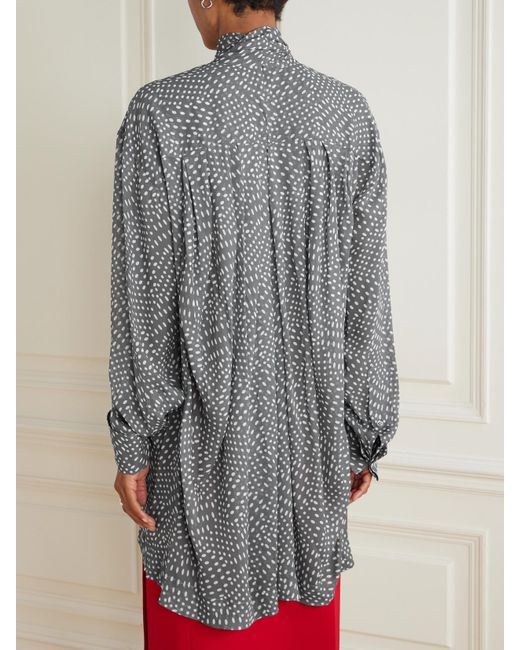 Dries Van Noten Gray Hemd Aus Georgette Mit Punkten Und Stehkragen Zum Binden