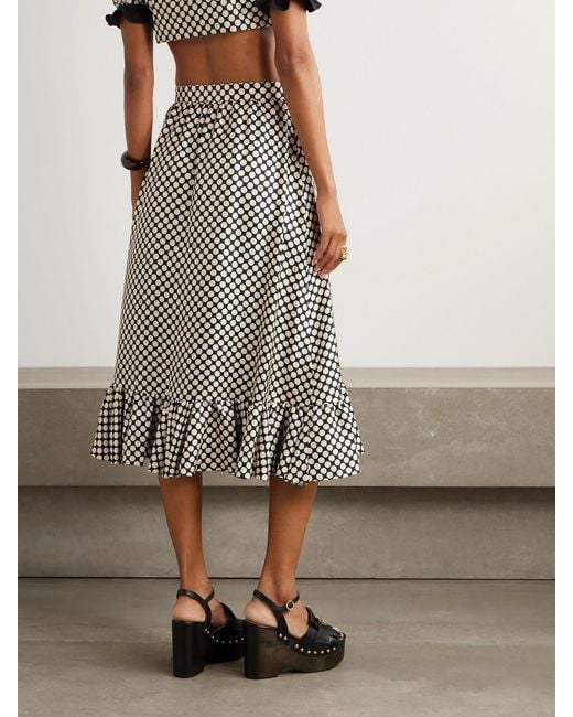 Valentino Garavani Black Ruffled Wrap-Effect Polka-Dot Silk-Twill Midi Skirt