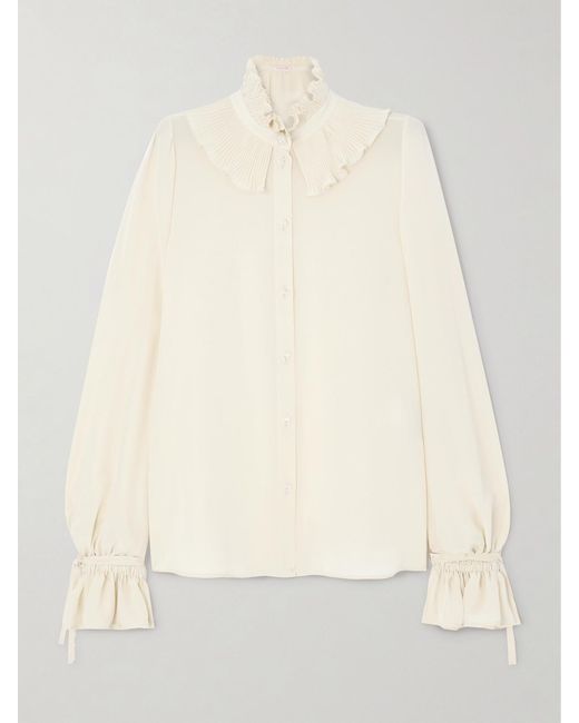 Valentino Garavani Natural Ruffled Silk Crepe De Chine Shirt