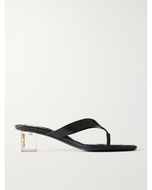 Saint Laurent White Sip 45 Cassandre-Embellished Leather Thong Sandals