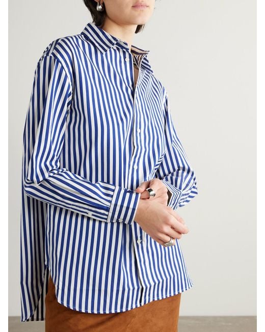Polo Ralph Lauren Blue Embroidered Striped Cotton-Poplin Shirt