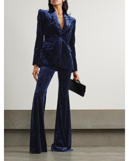 Alex Perry Blue Crushed-Velvet Blazer