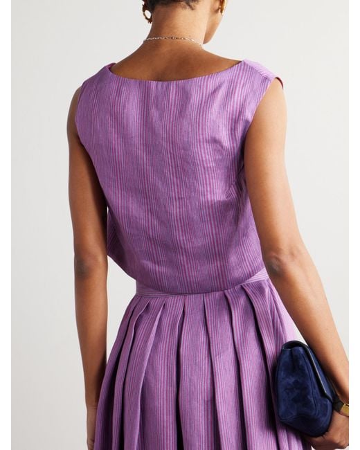 D'Estree Purple Richard Veil Striped Linen-Blend Top