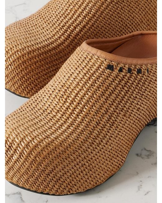 Marni Brown Sabot Raffia Platform Clogs