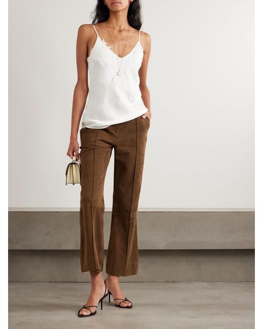 Victoria Beckham White Lace-Trimmed Satin-Crepe Camisole