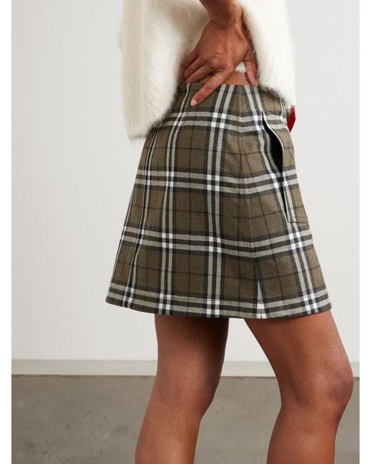 Burberry Green Minirock Aus Kariertem Woll-Twill Mit Zierknöpfen