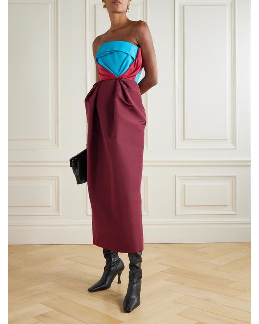 Christopher John Rogers Red Strapless Color-Block Silk-Taffeta Gown