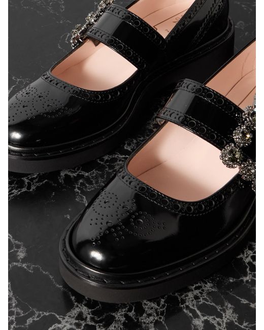 Roger Vivier Black Viv Rangers Crystal-Embellished Patent-Leather Loafers