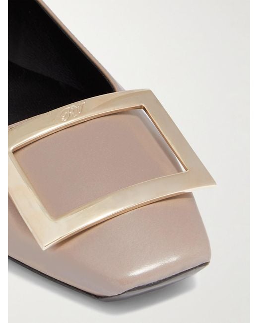 Roger Vivier White Quadrata Trompette Embellished Leather Ballet Flats