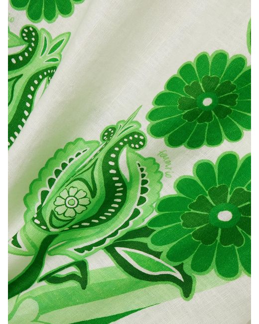 Farm Rio Green Scalloped Printed Linen Midi Skirt