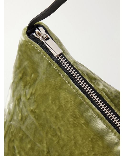 Valesque Green Corset Leather-Trimmed Crushed-Velvet Shoulder Bag