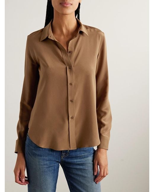 Nili Lotan Brown Gaia Silk Crepe De Chine Shirt