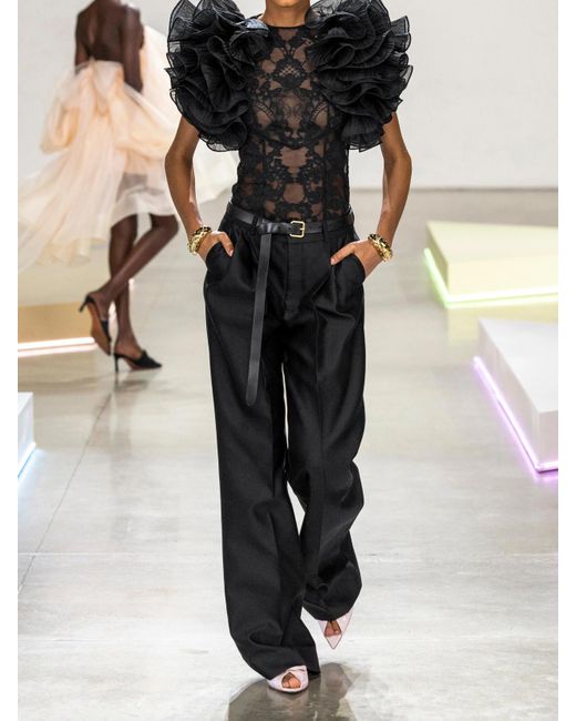 Zimmermann Black Pleated Silk And Wool-Blend Twill Wide-Leg Pants