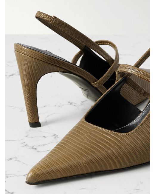 Totême Green Lizard-Effect Leather Slingback Pumps