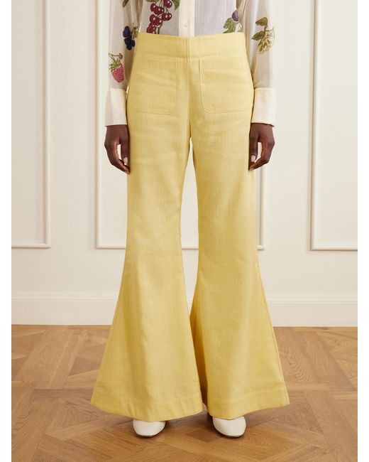 Alix Of Bohemia Yellow Farah Sunlight Wool And Linen-Blend Flared Pants