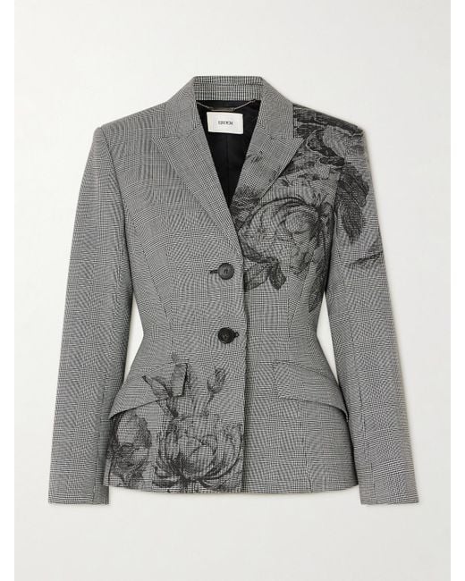 Erdem Gray Violetta Prince Of Wales Floral-Print Woven Blazer