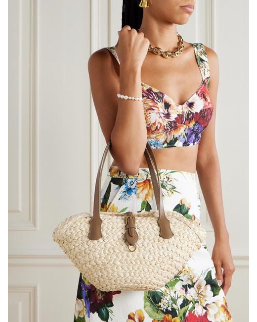 Dolce & Gabbana Natural Schultertasche Aus Raffiabast Mit Lederbesätzen