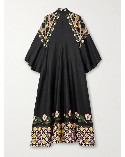 LaDoubleJ Black Magnifico Maxikleid Aus Bedrucktem Seiden-Twill Zum Binden
