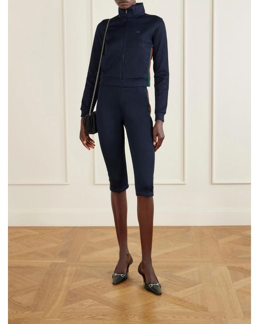 Gucci Blue Web-Trimmed Ribbed Skinny-Leg Capri Pants