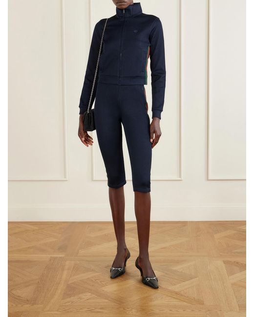 Gucci Blue Webbing-Trimmed Ribbed Zip-Up Jacket