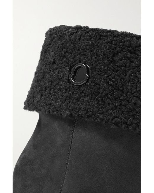 Moncler Black W Short Plush-Lined Suede Wedge Ankle Boots