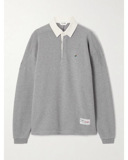 Aimé Leon Dore Gray Crest Embroidered Ribbed Cotton Polo Shirt