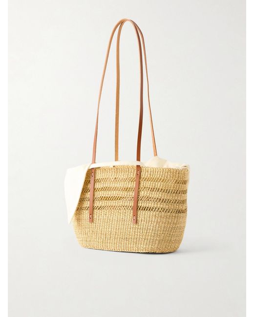 Muuñ Natural Bicro M Leather-Trimmed Woven Straw Tote