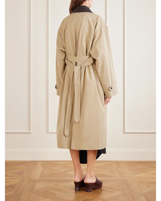 Bottega Veneta Natural Belted Leather-Trimmed Cotton Trench Coat
