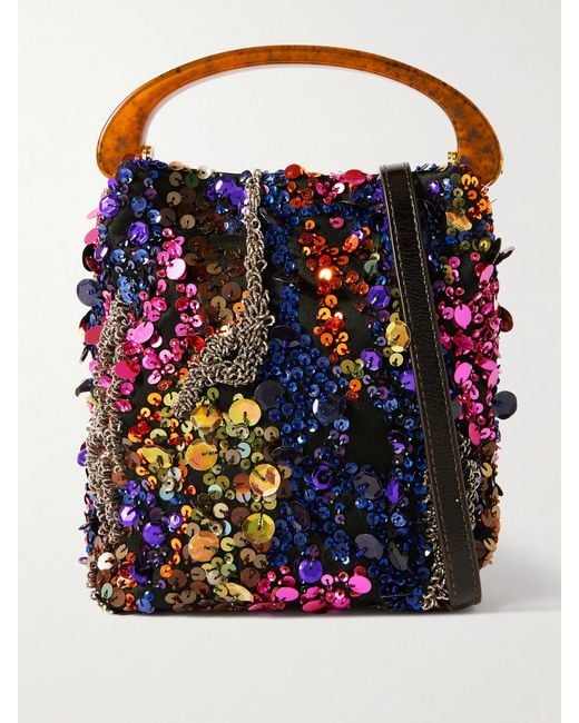 Dries Van Noten Blue Sequined Satin Shoulder Bag