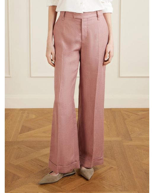 Brunello Cucinelli Pink Linen Wide-Leg Pants