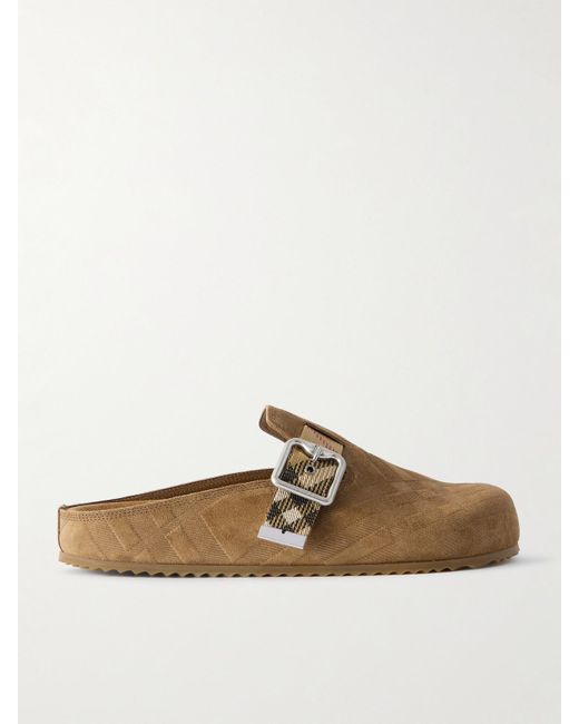 Burberry Brown Urchin Canvas-Jacquard Trimmed Textured-Suede Clogs