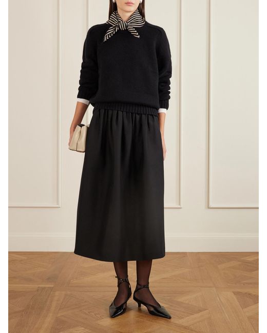 Totême Black Gathered Wool And Silk-Blend Midi Skirt