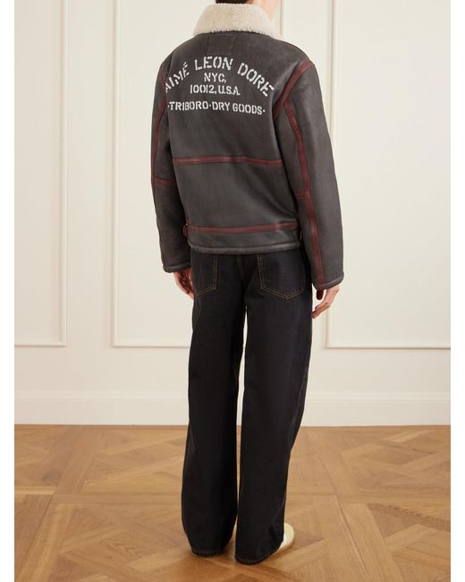 Aimé Leon Dore Black Printed Shearling Jacket
