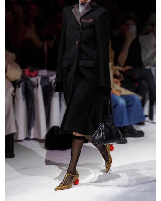 Marni Black Embroidered Calf Hair And Suede-Trimmed Wool Coat