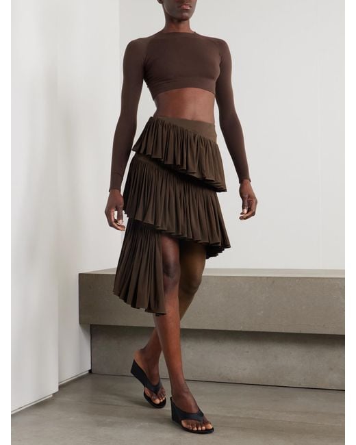 Alaïa Brown Tiered Asymmetric Jersey Mini Skirt