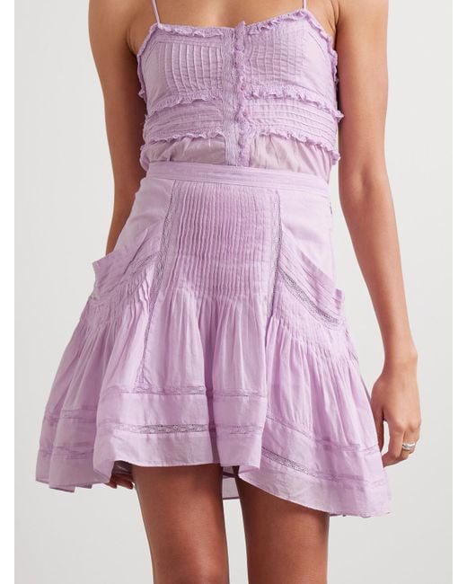 Isabel Marant Purple Giuliani Minirock Aus Baumwoll-Voile Mit Biesen Und Häkeleinsätzen