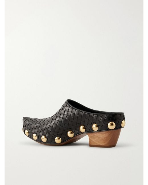 Bottega Veneta Black Gondola Studded Intrecciato Leather Clogs