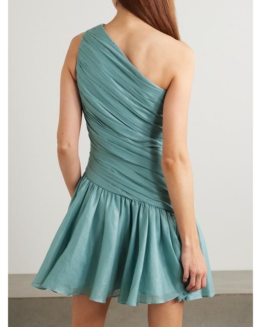 Abadia Blue Lulu One-Shoulder Gathered Voile Mini Dress