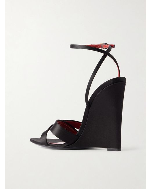 Saint Laurent Black Lydia Satin Wedge Sandals