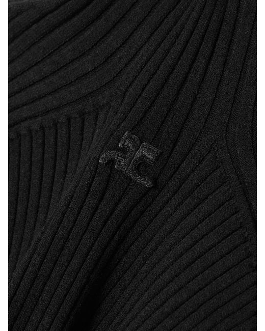 Courreges Black Stehkragenoberteil Aus Rippstrick Mit Logostickerei
