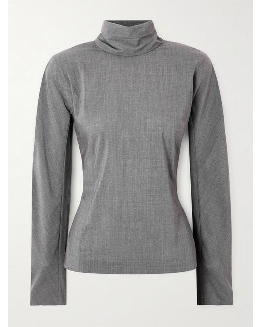 Jacquemus Gray La Blouse Chale Open-Back Tie-Detailed Wool-Blend Crepe Blouse