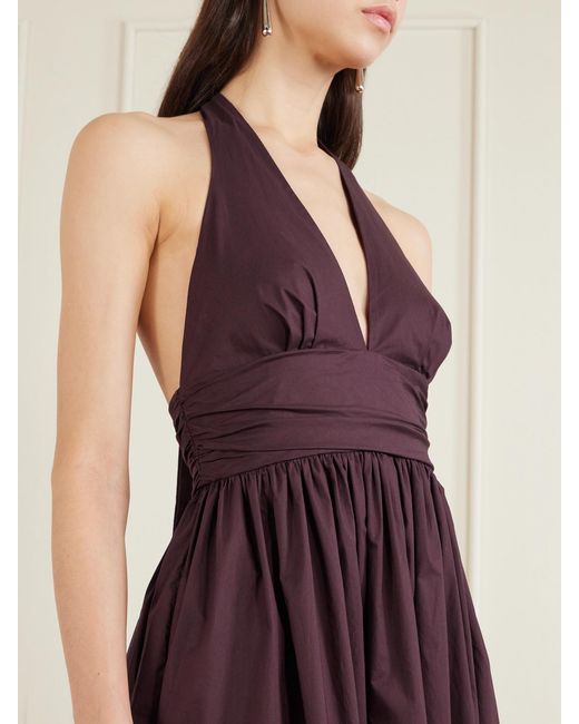 Matteau Purple Gathered Organic Cotton-Poplin Halterneck Maxi Dress