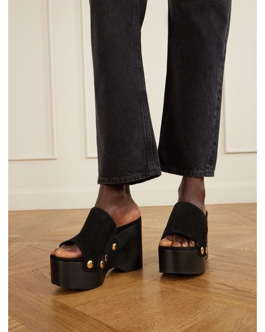 Gianvito Rossi Black Ardèa 60 Studded Suede Platform Wedge Mules