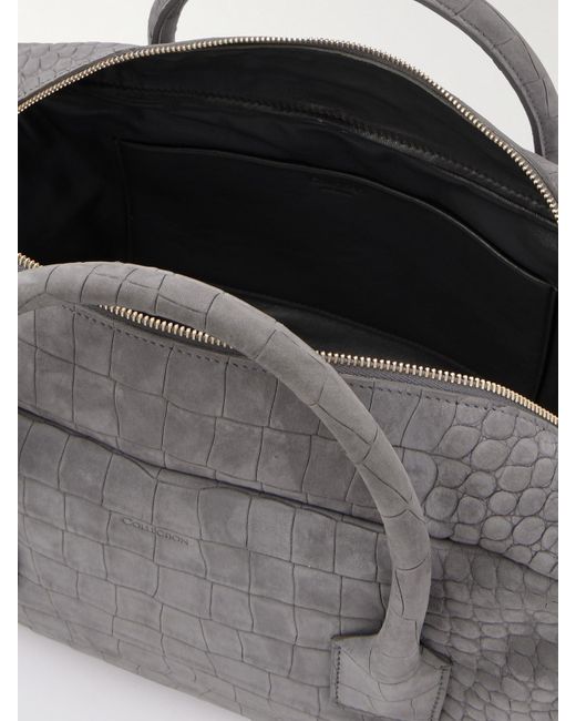 Calvin Klein Gray America Duffle Mittelgroße Tote Aus Veloursleder Mit Krokodileffekt
