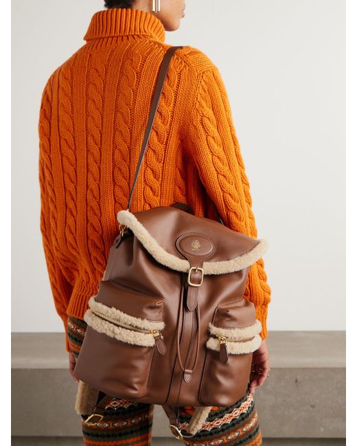 Bally Brown Shearling-Trimmed Leather Backpack