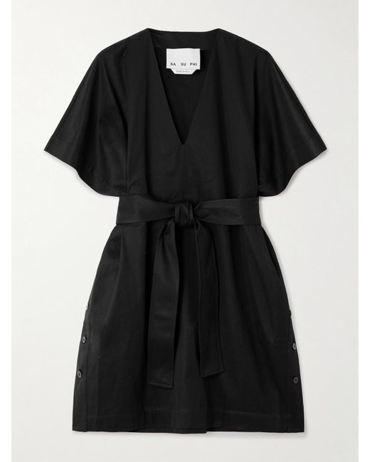Sa Su Phi Black Elettra Minikleid Aus Baumwoll-Twill Mit Bindegürtel