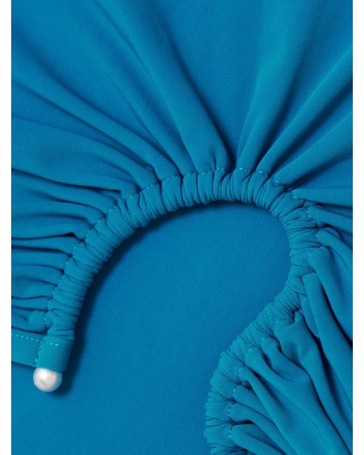 Christopher Esber Blue Crescent Embellished Cutout Ruched Bikini Top