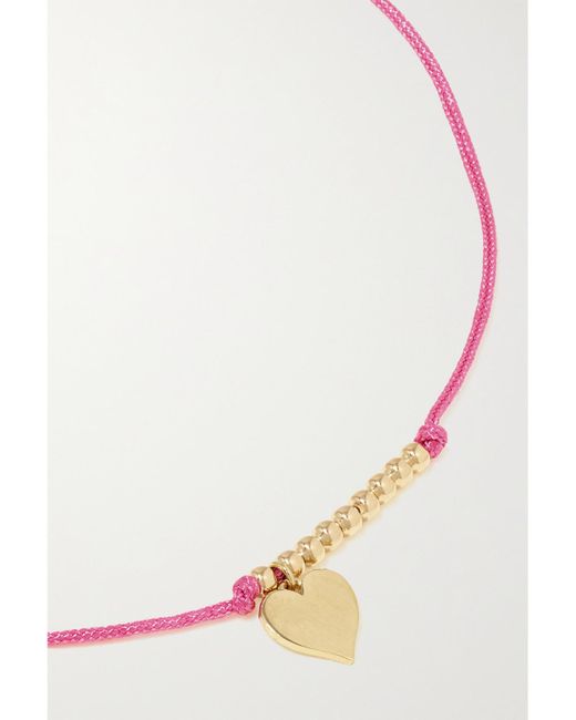 Sydney Evan Pink Pure Heart 14-karat Gold Cord Bracelet