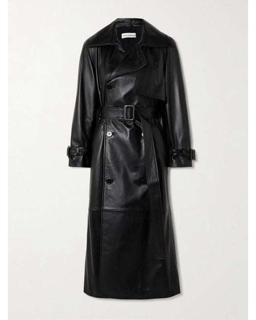 Nour Hammour Black Henri Belted Leather Trench Coat