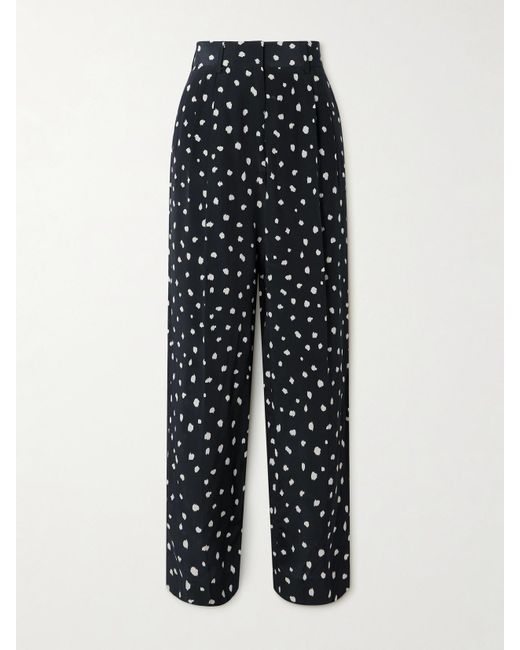Blazé Milano Blue Mariquita Fox Pleated Printed Silk Crepe De Chine Tapered Pants